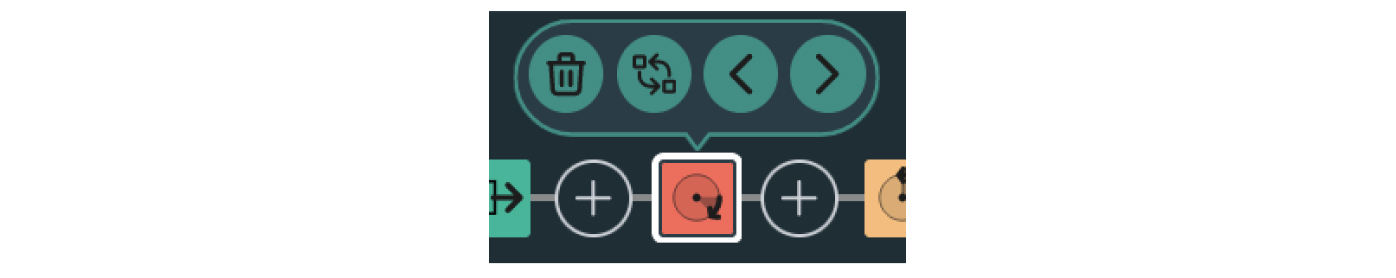 Action block's edit menu This image shows an expanded edit menu for an action block in a program sequence.