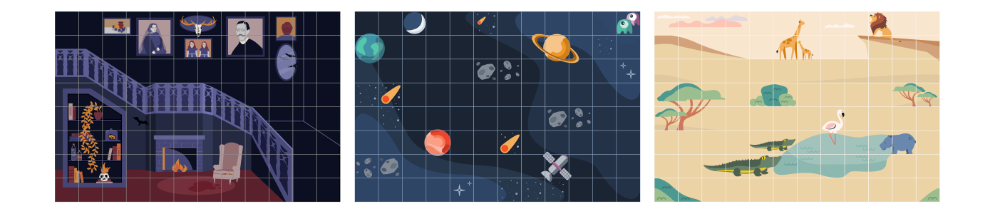 Weavly backgrounds for intermediate users Weavly's haunted house, space, and jungle safari's backgrounds.